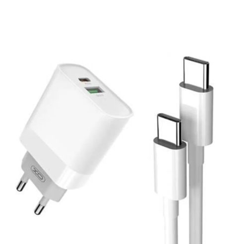 XO L64 hálózati gyorstöltő adapter, USB, Type-C, 20W, Type-C-Type-C kábel, fehér