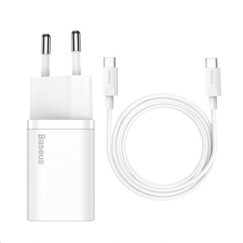 Baseus 20W gyorstöltő adapter 1 m-es USB Type-C - Type-C kábellel, fehér