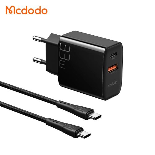 Mcdodo 33W gyorstöltő adapter 1 m-es USB Type-C - Type-C kábellel, fehér