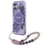 Guess IML Flowers iPhone 16 Plus kemény hátlap tok karpánttal, lila GUHMP16MHFWBRCESU