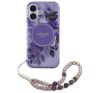 Guess IML Flowers iPhone 16 Plus kemény hátlap tok karpánttal, lila GUHMP16MHFWBRCESU