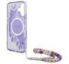 Guess IML Flowers iPhone 16 Plus kemény hátlap tok karpánttal, lila GUHMP16MHFWBRCESU