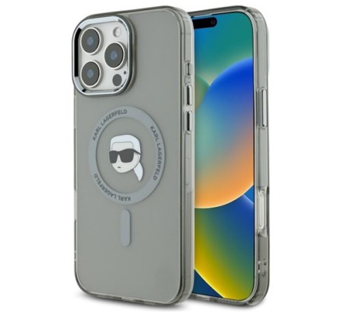 Karl Lagerfeld IML Metal Karl Head iPhone 16 Pro MagSafe kemény hátlap tok, fekete KLHMP16LHLSKIK