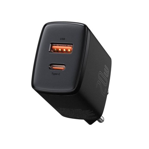 Baseus Compact gyorstöltő adapter 20W Type-C + USB, fekete