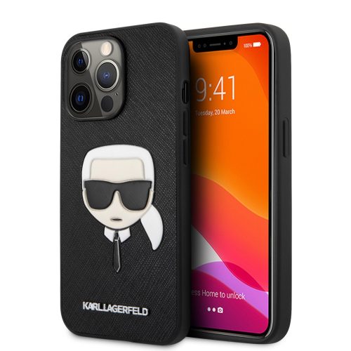 Karl Lagerfeld Head Saffiano bőr hátlap tok Apple iPhone 13 Pro, fekete KLHCP13LSAKHBK