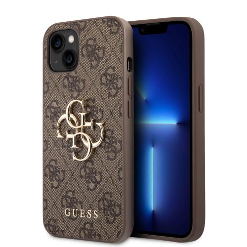 Guess PU 4G Metal Logo Apple iPhone 14 Plus hátlap tok, barna GUHCP14M4GMGBR