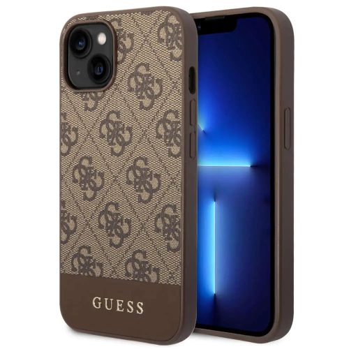 Guess 4G Stripe Apple iPhone 14 Plus szilikon hátlap tok, barna GUHCP14MG4GLBR