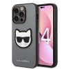 Karl Lagerfeld Saffiano Choupette Head Patch Apple iPhone 14 Pro hátlap tok, ezüst KLHCP14LSAPCHG