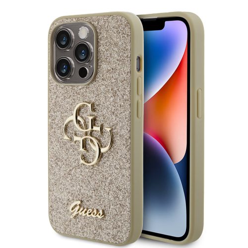 Guess Glitter Script Big 4G Apple iPhone 15 Pro Max hátlap tok, arany GUHCP15XHG4SGD