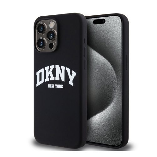 DKNY Liquid Silicone Arch Logo MagSafe iPhone 15 hátlap tok, fekete DKHMP15SSNYACH