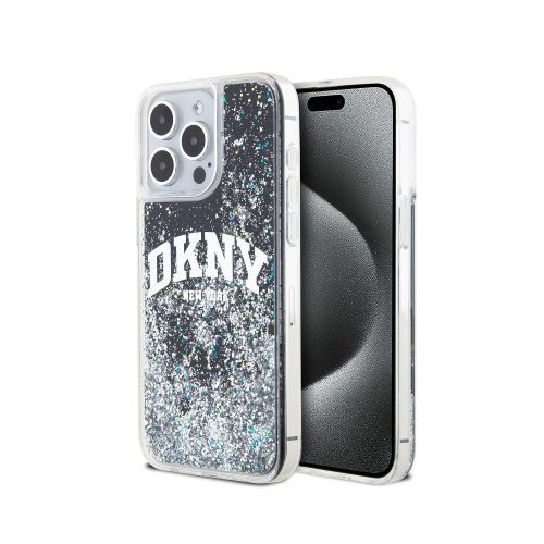 DKNY Liquid Glitter Arch Logo iPhone 15 hátlap tok, fekete DKHCP15SLBNAEK