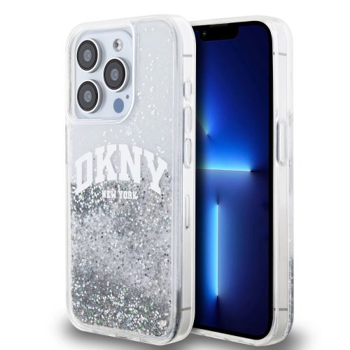 DKNY Liquid Glitter Arch Logo iPhone 14 Pro hátlap tok, átlátszó