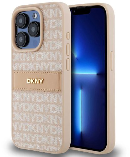 DKNY PU Leather Repeat Pattern Tonal Stripe iPhone 15 Pro Max hátlap tok, rózsaszín DKHCP15XPRTHSLP