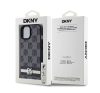 DKNY PU Leather Checkered Pattern and Stripe Apple iPhone 15 hátlap tok, fekete DKHCP15SPCPTSSK