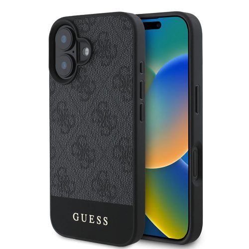 Guess 4G Bottom Stripe Apple iPhone 16 hátlap tok, szürke GUHCP16SG4GLGR