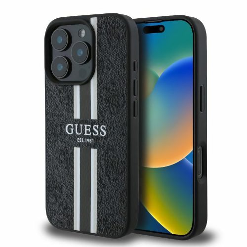 Guess 4G Printed Stripes MagSafe Apple iPhone 16 Pro hátlap tok, fekete GUHMP16LP4RPSK