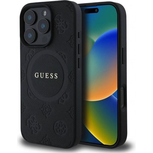 Guess MagSafe Saffiano Peony Classic Logo Apple iPhone 16 Pro hátlap tok, fekete GUHMP16LPSAPSMEK