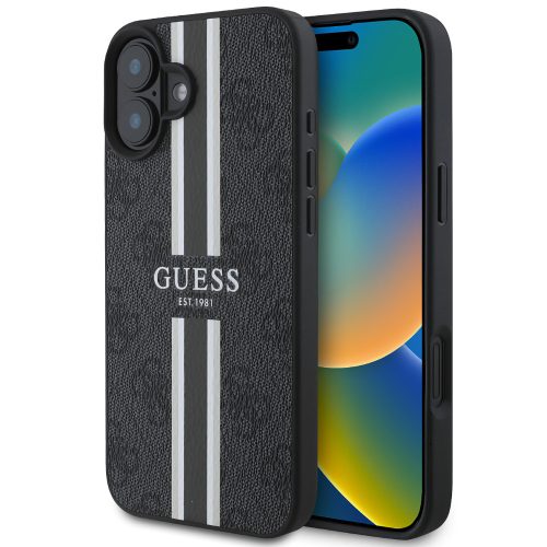 Guess 4G Printed Stripes MagSafe Apple iPhone 16 Plus hátlap tok, fekete/barna GUHMP16MP4RPSK