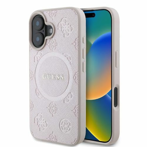 Guess MagSafe Saffiano Peony Classic Logo Apple iPhone 16 hátlap tok, rózsaszín GUHMP16SPSAPSMEP