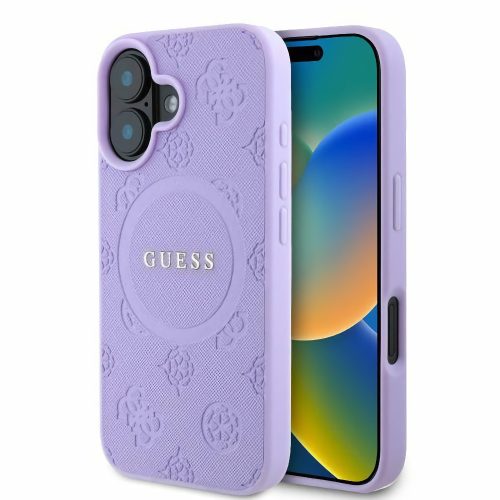 Guess MagSafe Saffiano Peony Classic Logo Apple iPhone 16 hátlap tok, lila GUHMP16SPSAPSMEU