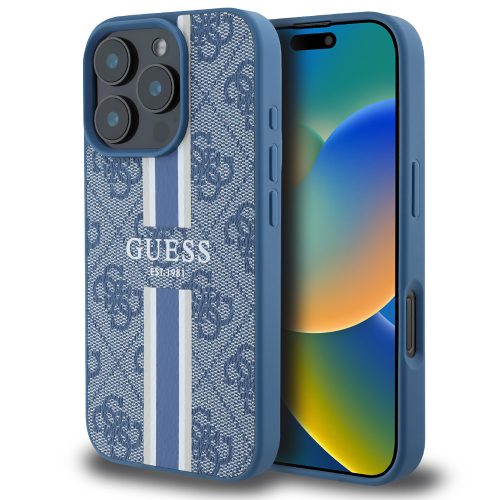 Guess 4G Printed Stripes MagSafe Apple iPhone 16 Pro Max hátlap tok, kék GUHMP16XP4RPSB