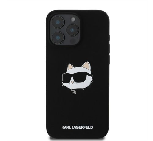 Karl Lagerfeld Liquid Silicone Choupette Head MagSafe Apple iPhone 16 Pro hátlap tok, fekete